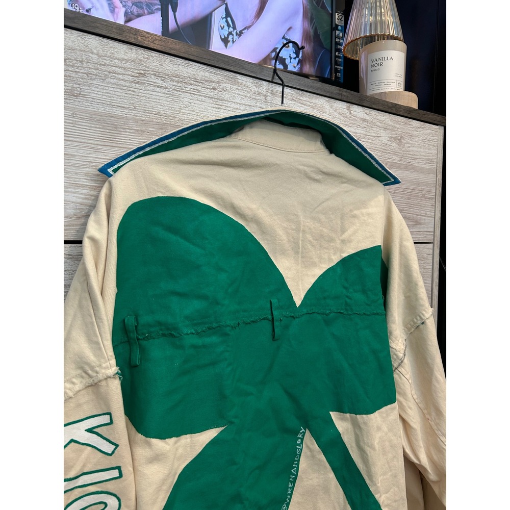 Wren and Glory Kiss Me Jacket One Size Hand Painted Shamrock Plaid Layered Cream - Picture 8 of 8